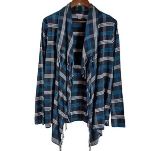 Fringe Open Women's Plaid Retro Black Blue Cardigan Falls Creek Size S/M